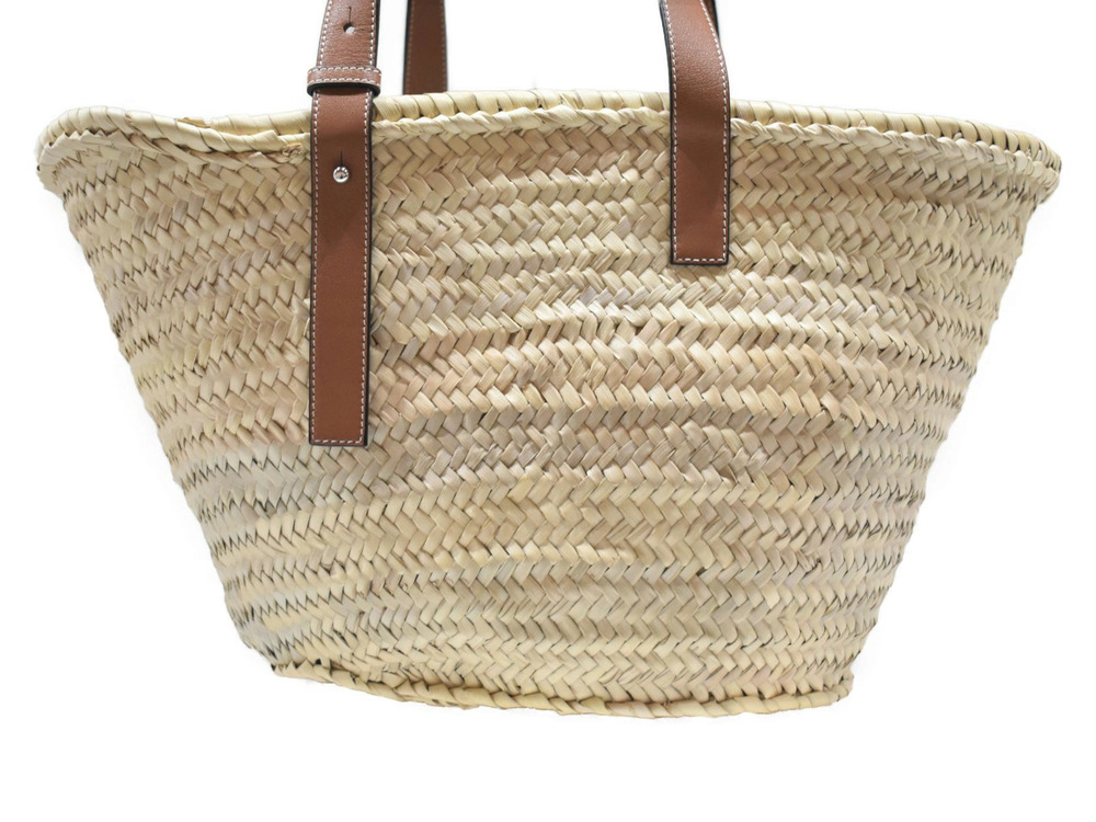 Loewe Bag Handbag Basket Beige Leaf Summer Leather Brown Palm